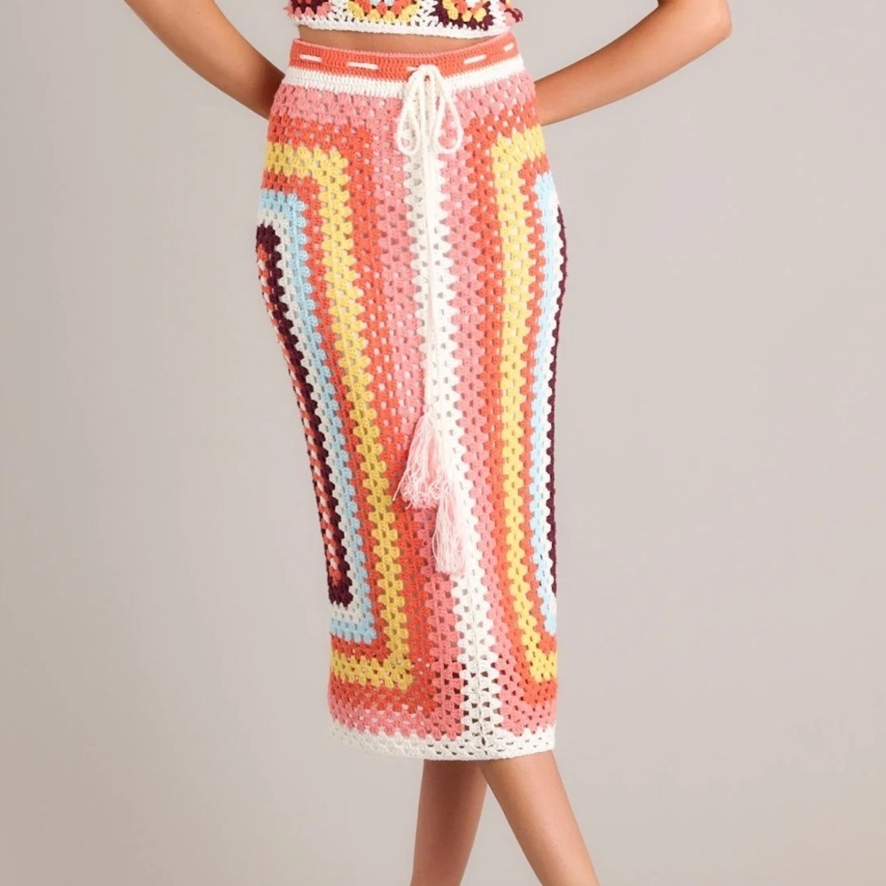 MINKPINK gardenia crochet knit skirt in orange multi size XS NwT